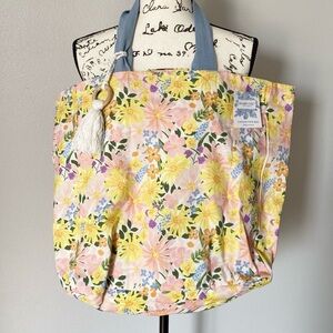 Shabby Chic Large Canvas Tote Bag Yellow Floral Cotton Made In India NWT